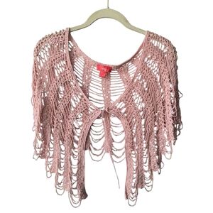 Latina Life Elegant Pink Metallic Festival Cropped Crochet Front Tie Shawl L/XL